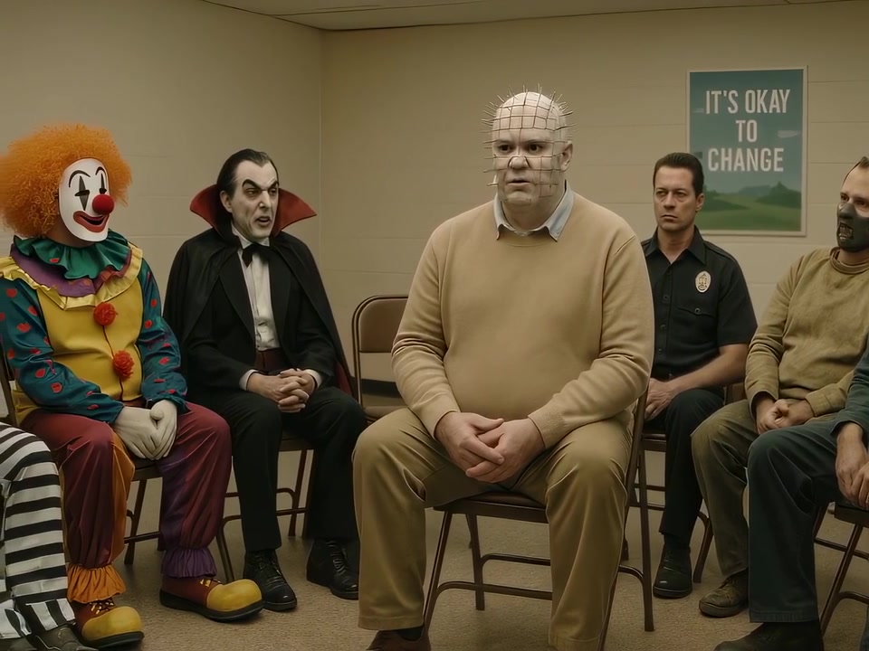 Phil sits in a support group alongside a clown, a vampire and other monsters