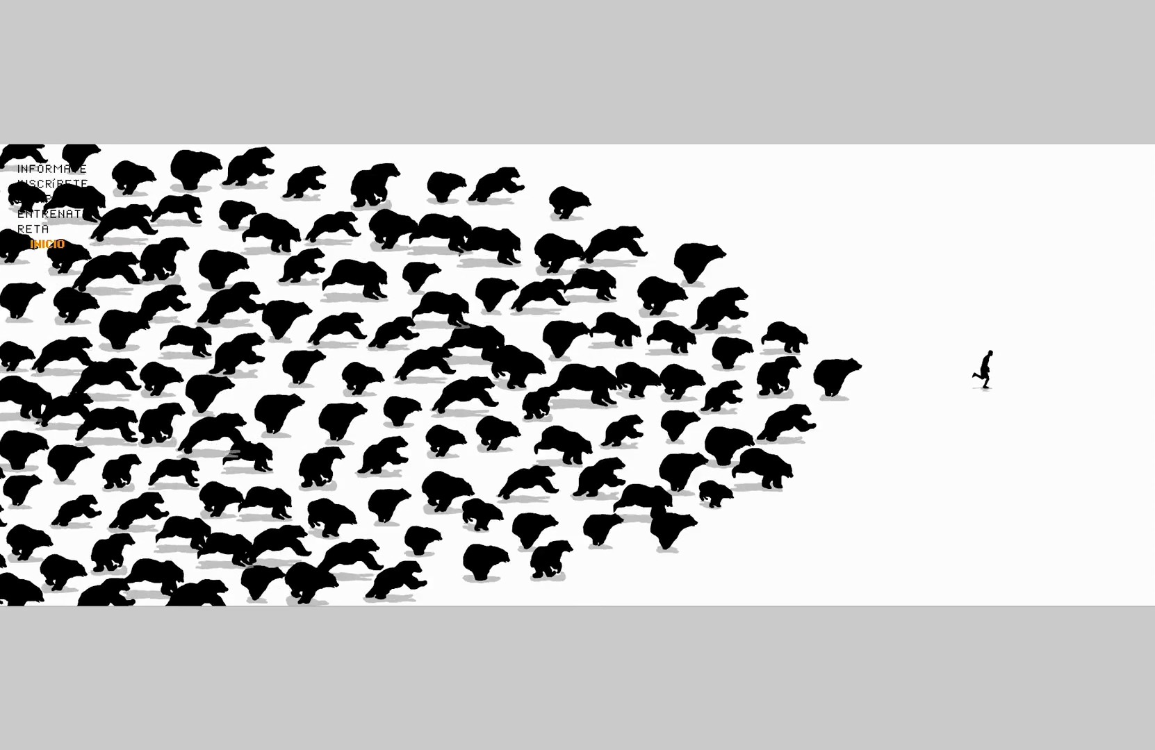 An entire pack of black bear silhouettes chases a lone runner